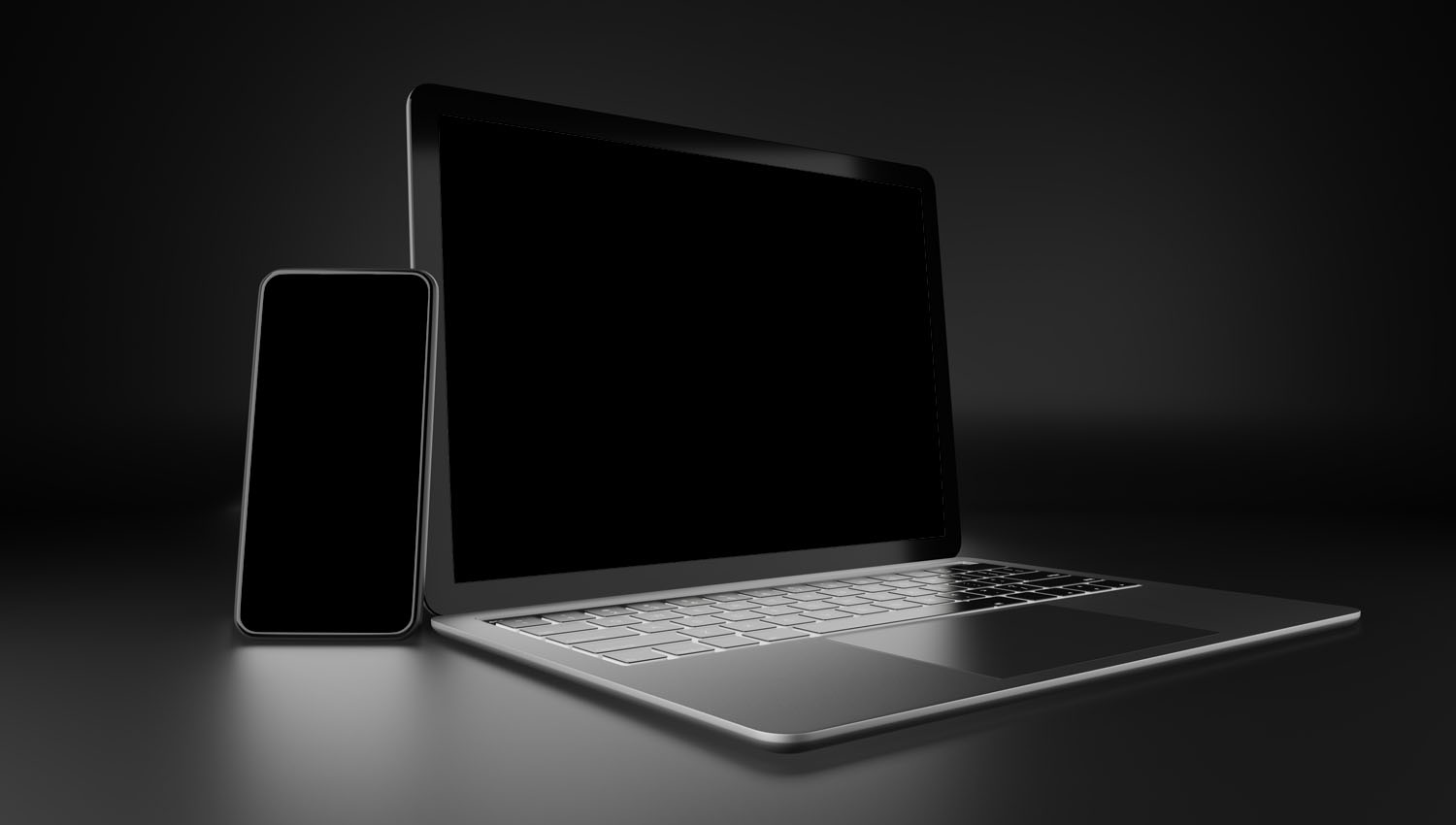 3d,Illustration,Rendering,Object.,Laptop,Computer,Silver,And,Black,Color